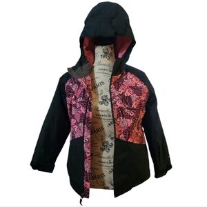 Kids Black and Pink Snow Hooded Jacket